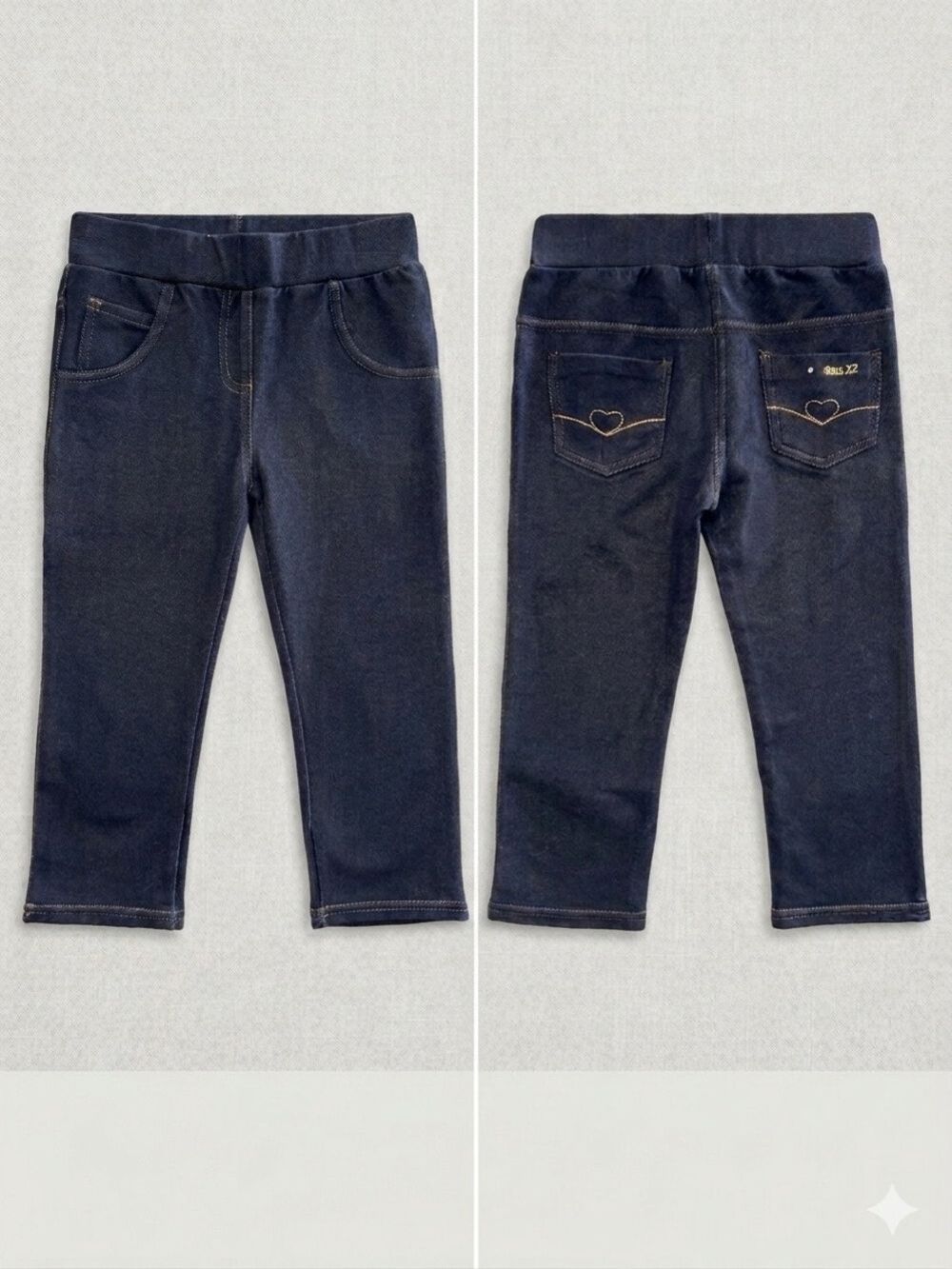 deux par deux Navy Knit Denim Leggings with Heart Back Pockets
